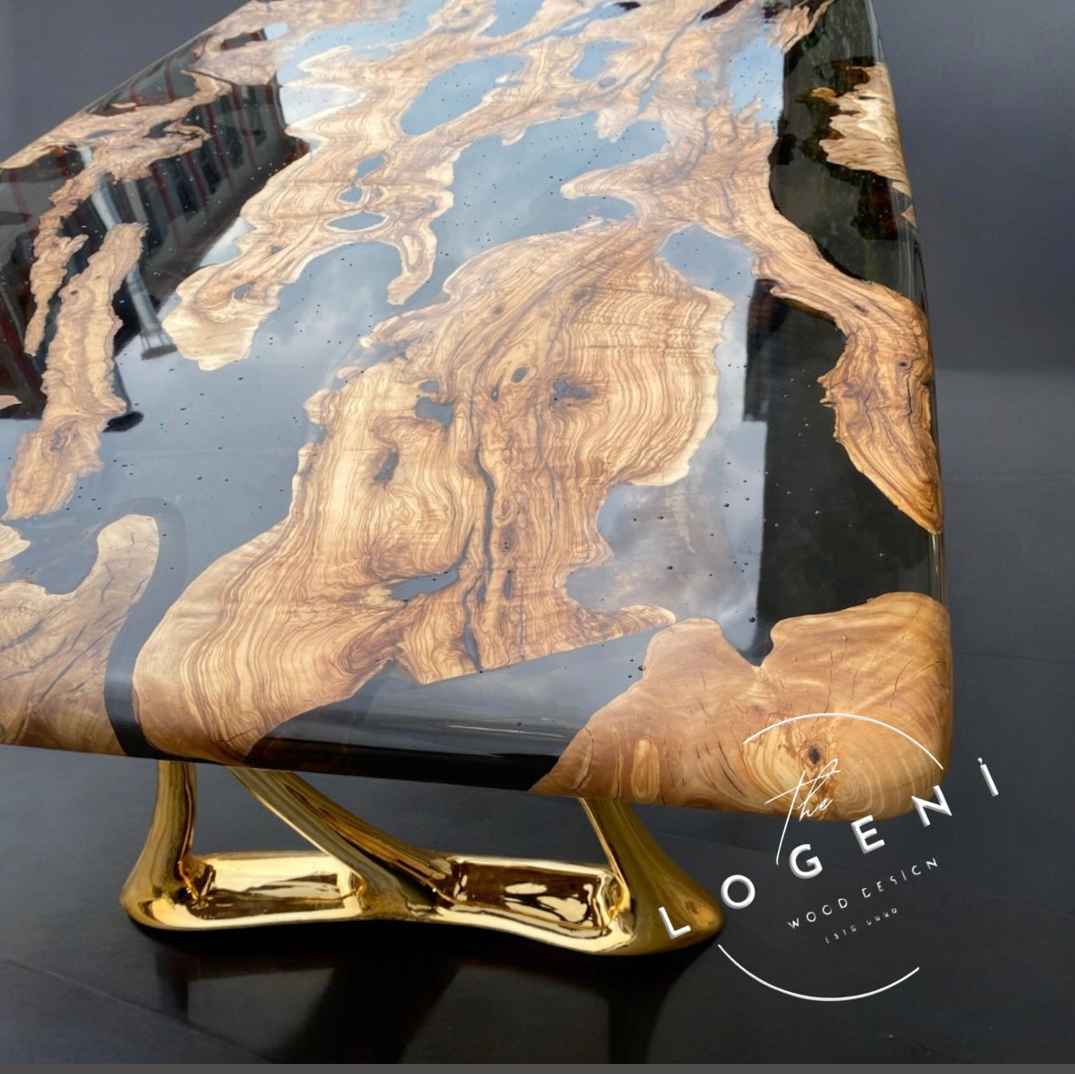 Black Epoxy Olive Wood Table – Luxury Handmade Designer Table
