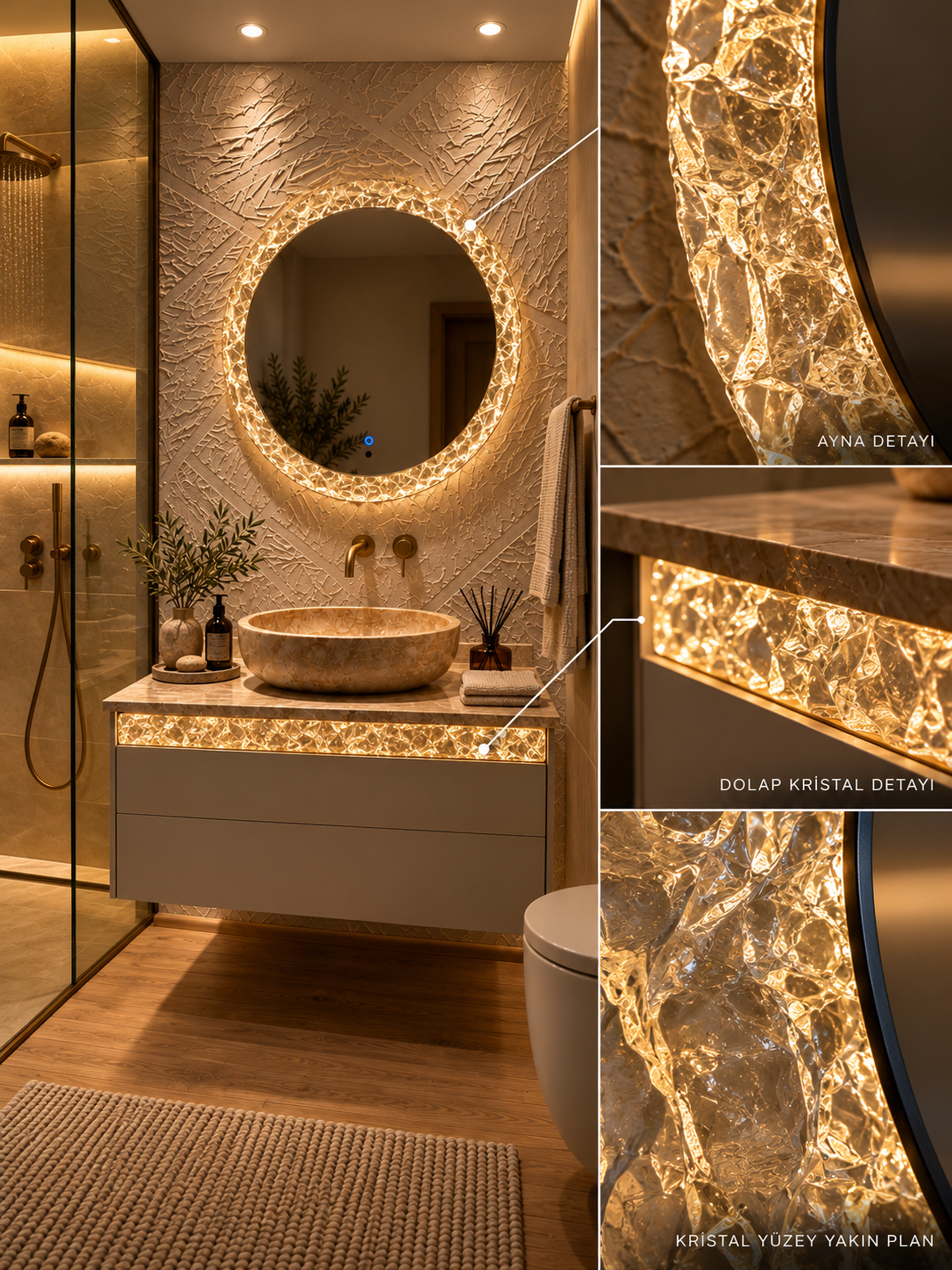 LOGENI Crystal Ring – LED Illuminated Crystal Wall Mirror