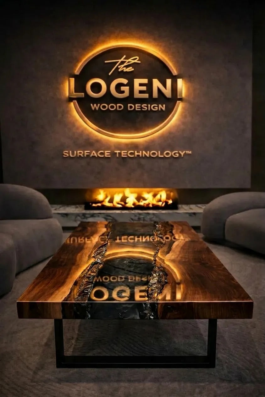 Luxury Walnut Black Epoxy River Dining Table – Handmade Solid Wood Table