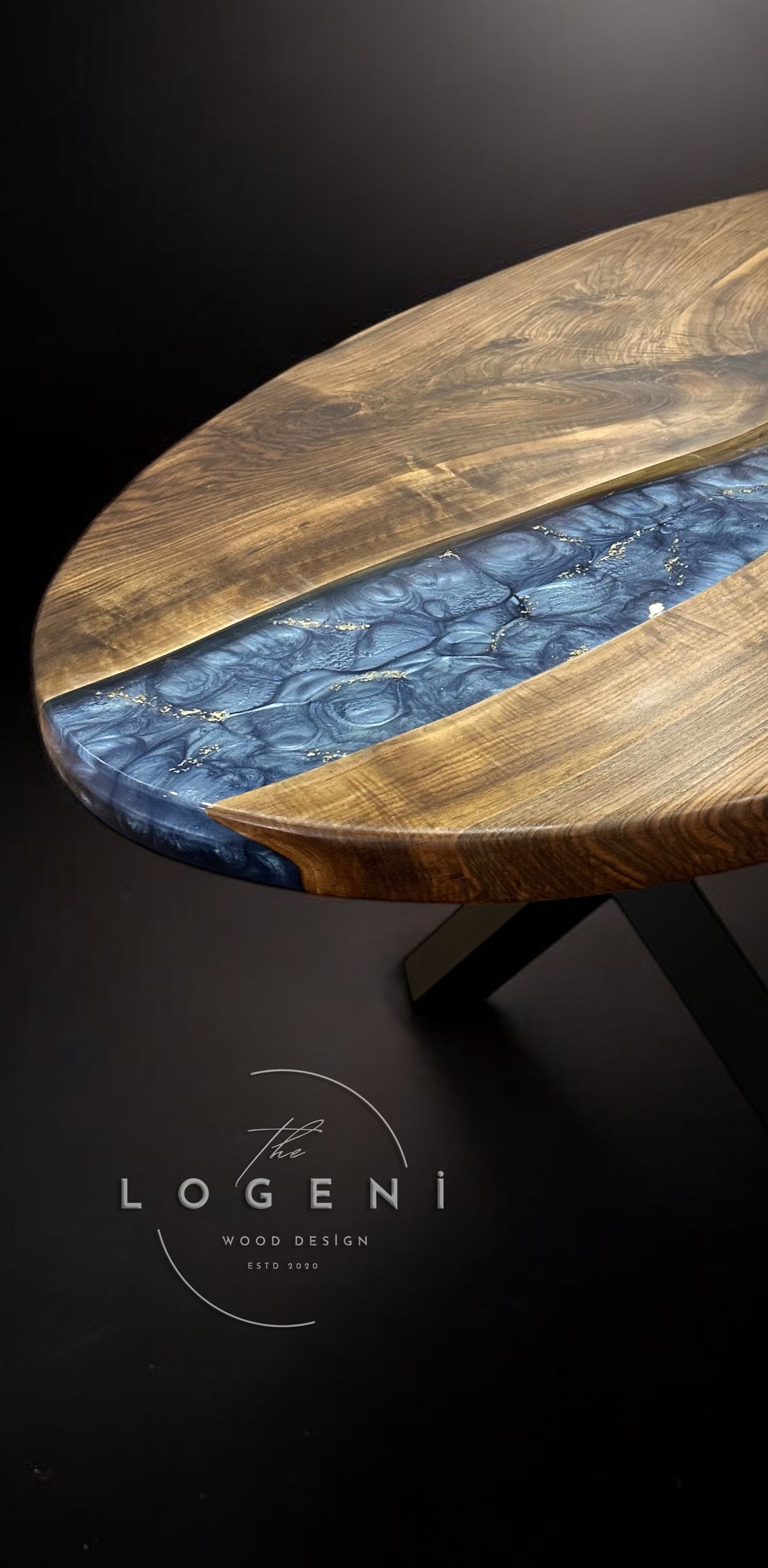 Walnut Blue River Epoxy Table – Handmade Luxury Dining Table
