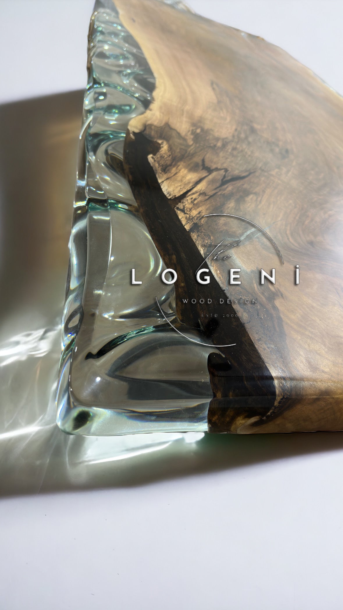 Walnut Live Edge Table with Crystal Clear Epoxy – Luxury Handmade Dining Table