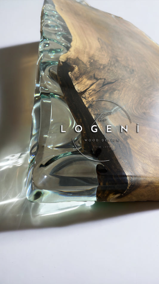 Walnut Live Edge Table with Crystal Clear Epoxy – Luxury Handmade Dining Table