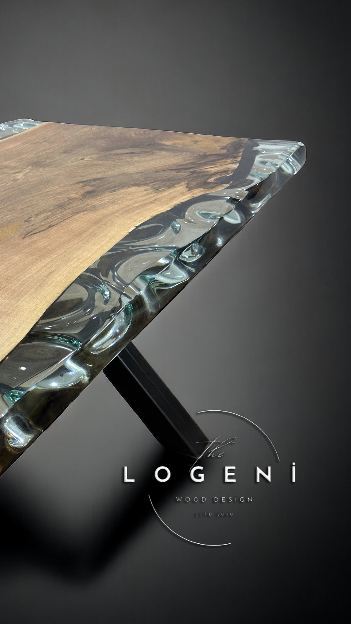Walnut Live Edge Table with Crystal Clear Epoxy – Luxury Handmade Dining Table