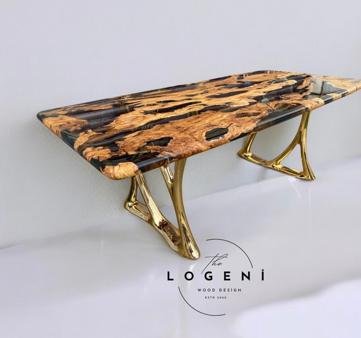 Black Epoxy Olive Wood Table – Luxury Handmade Designer Table