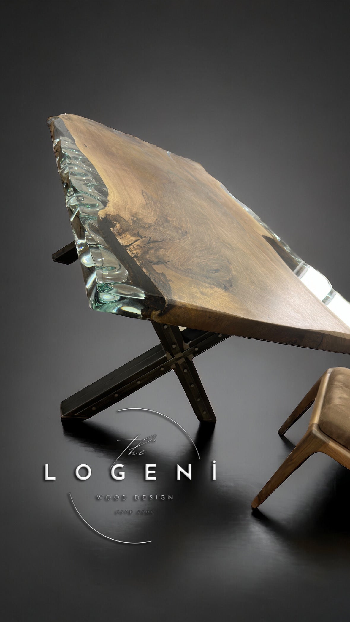 Walnut Live Edge Table with Crystal Clear Epoxy – Luxury Handmade Dining Table