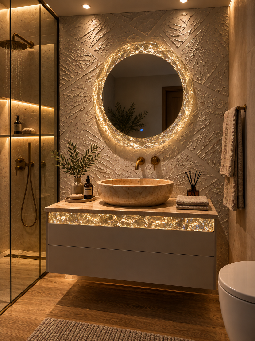 LOGENI Crystal Ring – LED Illuminated Crystal Wall Mirror