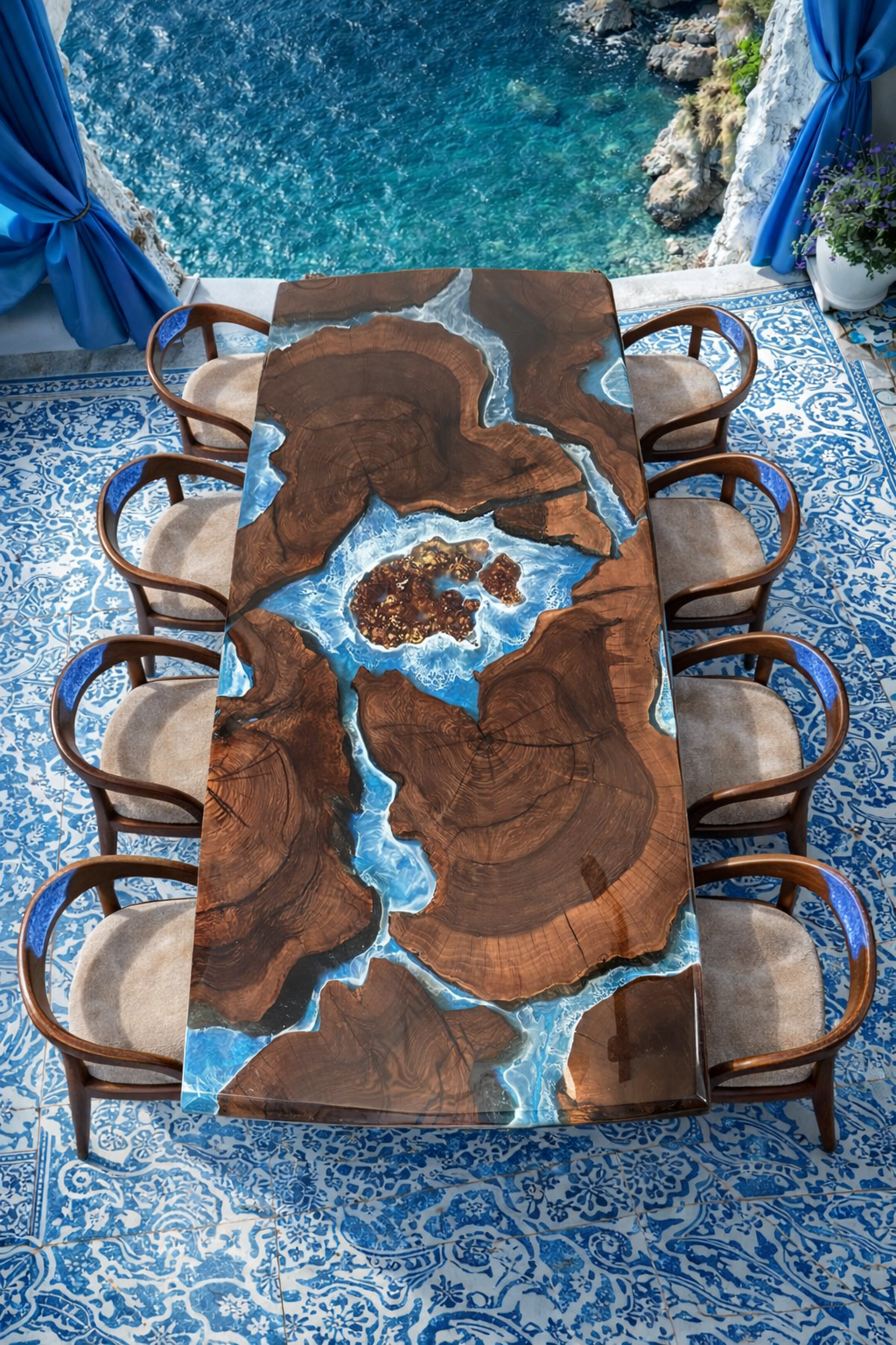 Ocean Epoxy River Table – Handmade Luxury Dining Table | LogeniWood