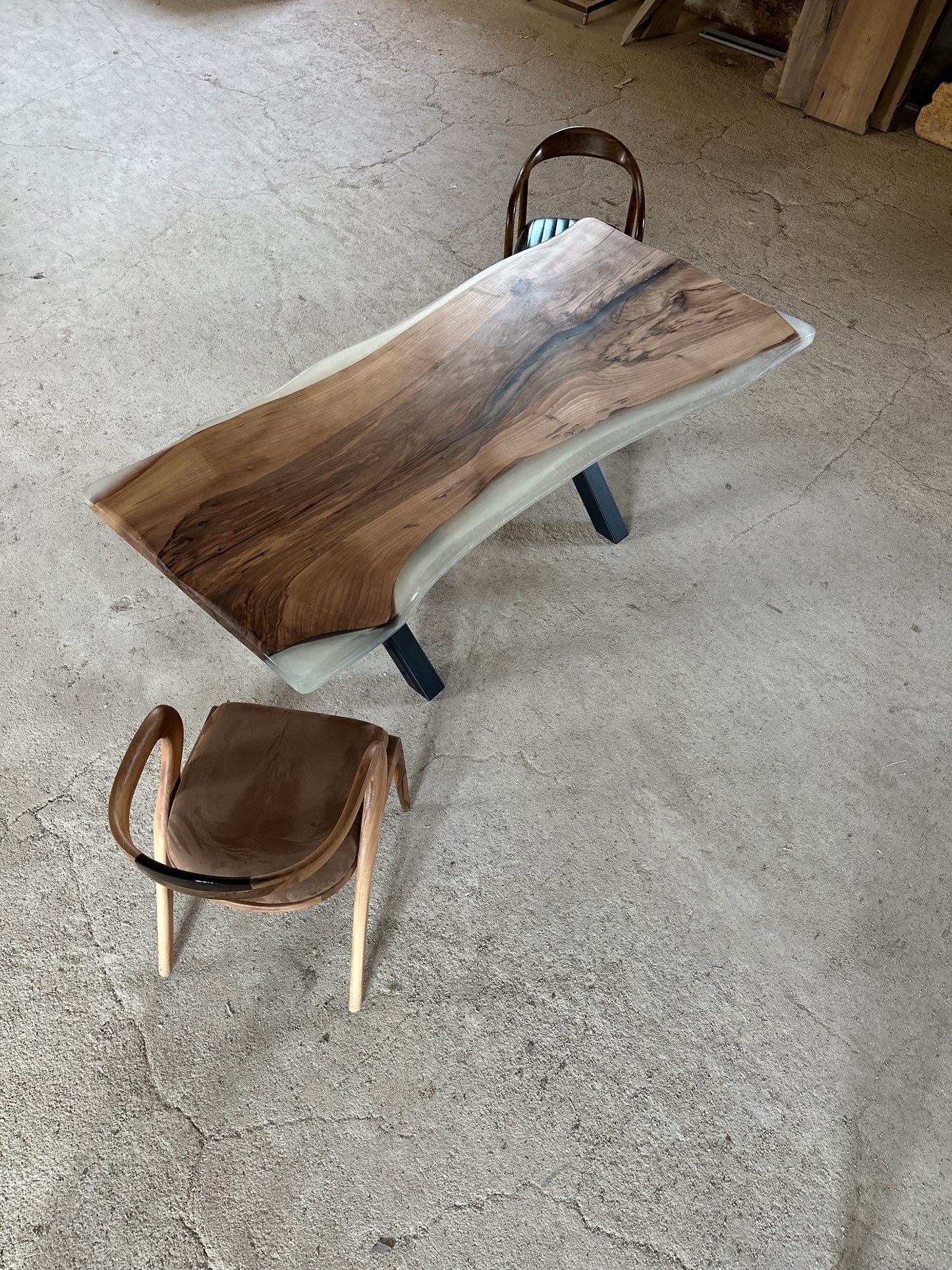 Handmade Walnut Live Edge Epoxy River Dining Table – Solid Wood Designer Table