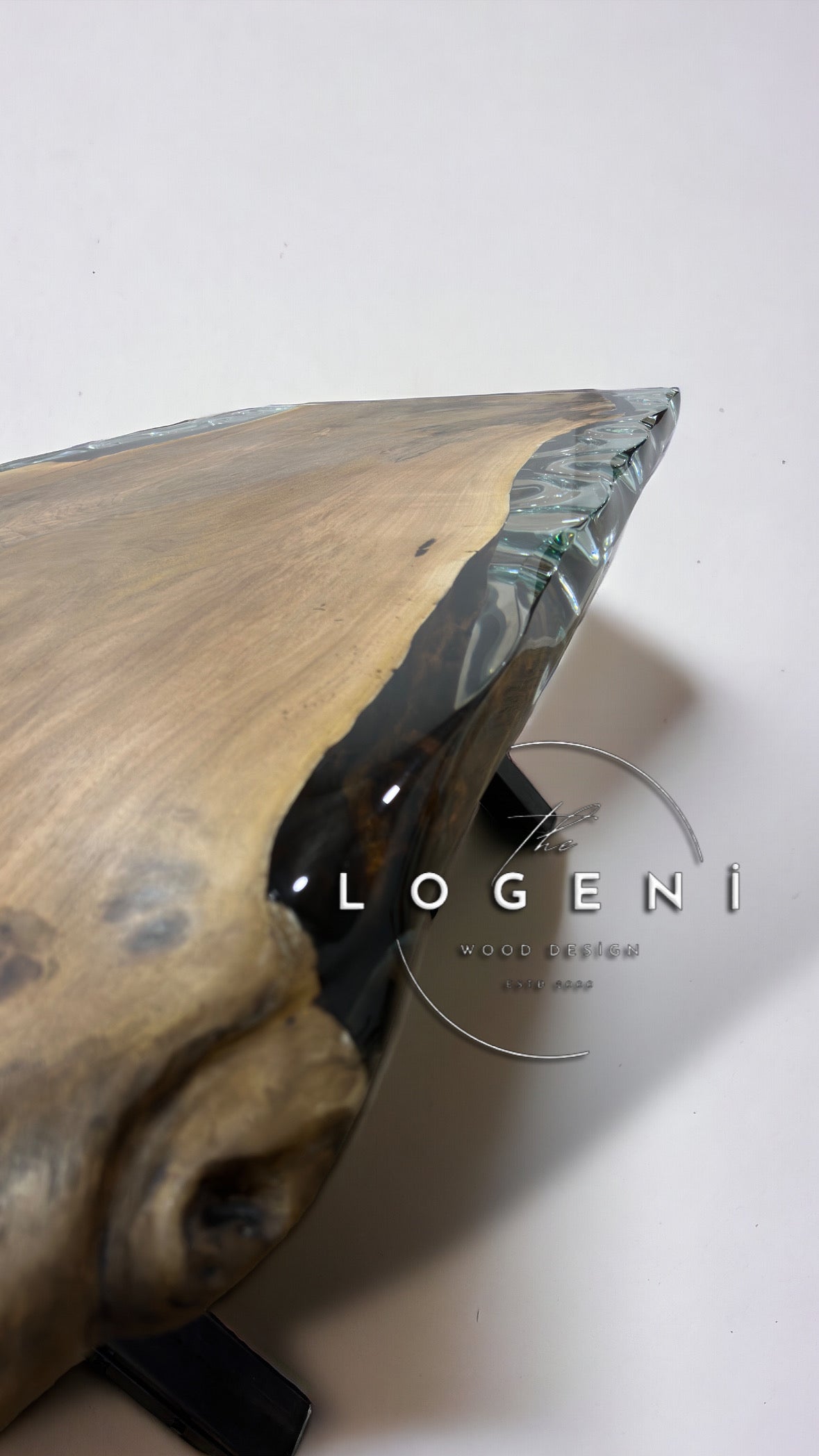 Walnut Live Edge Table with Crystal Clear Epoxy – Luxury Handmade Dining Table
