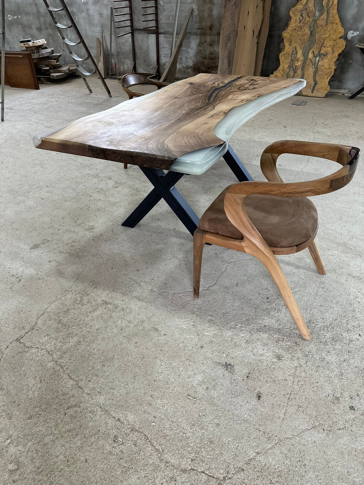 Handmade Walnut Live Edge Epoxy River Dining Table – Solid Wood Designer Table