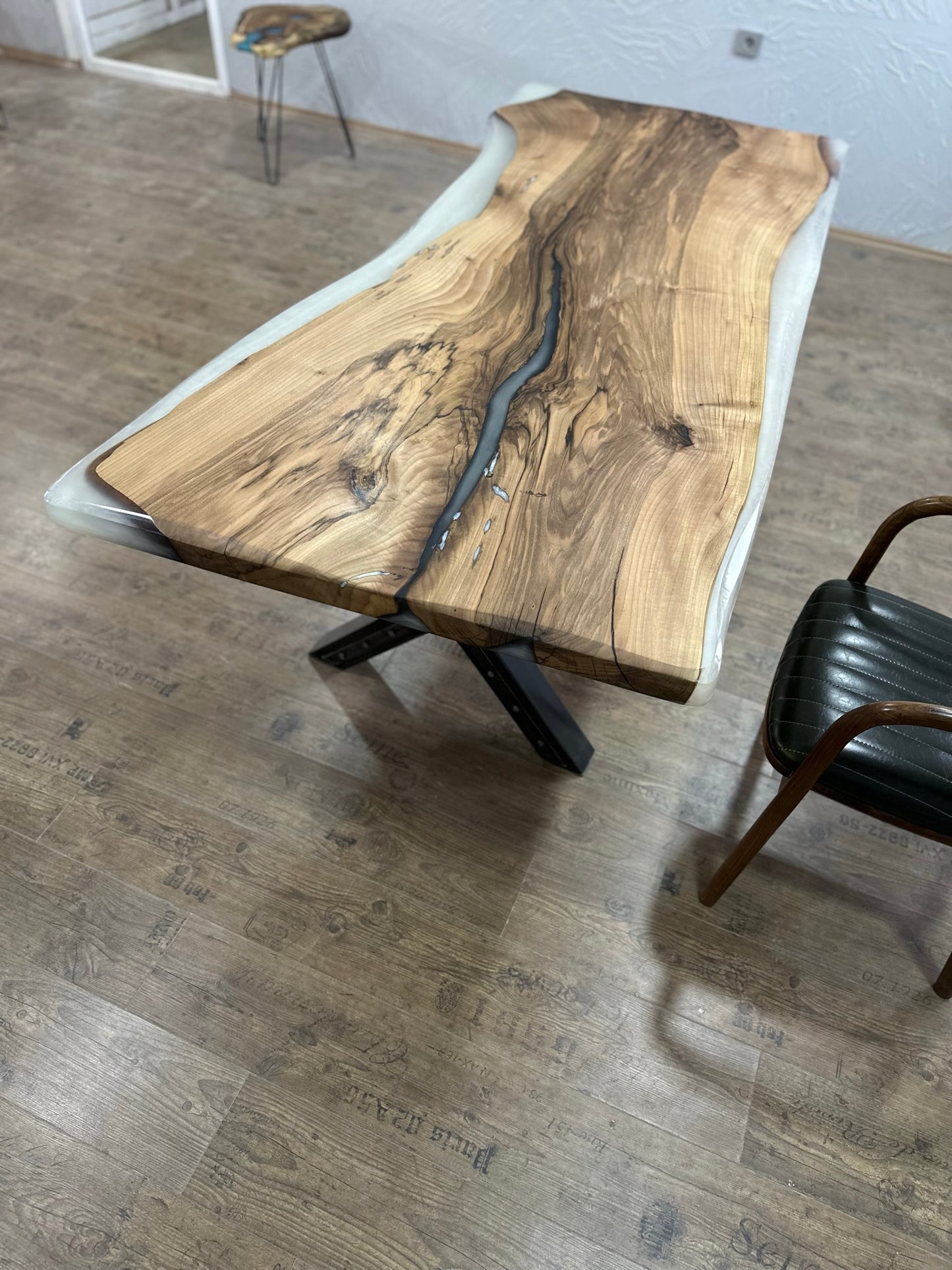 Handmade Walnut Live Edge Epoxy River Dining Table – Solid Wood Designer Table