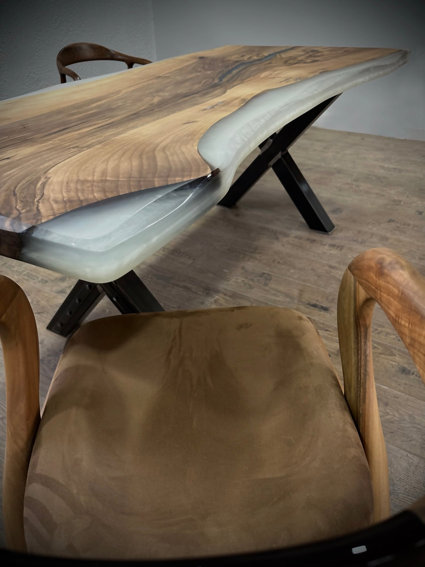 Handmade Walnut Live Edge Epoxy River Dining Table – Solid Wood Designer Table