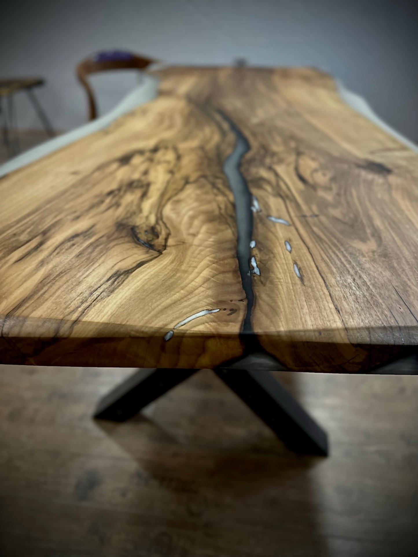 Handmade Walnut Live Edge Epoxy River Dining Table – Solid Wood Designer Table