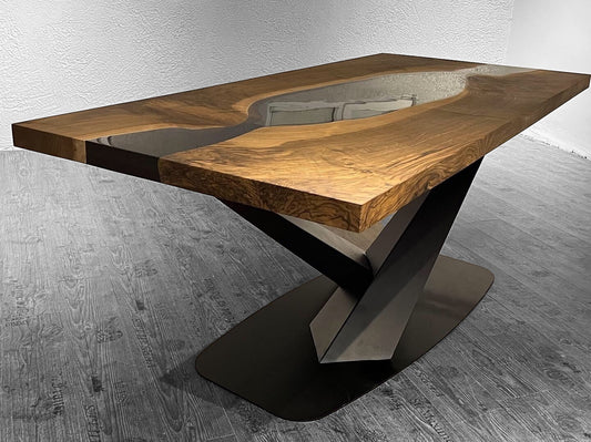 Luxury Walnut Epoxy River Table – Solid Wood Dining Table
