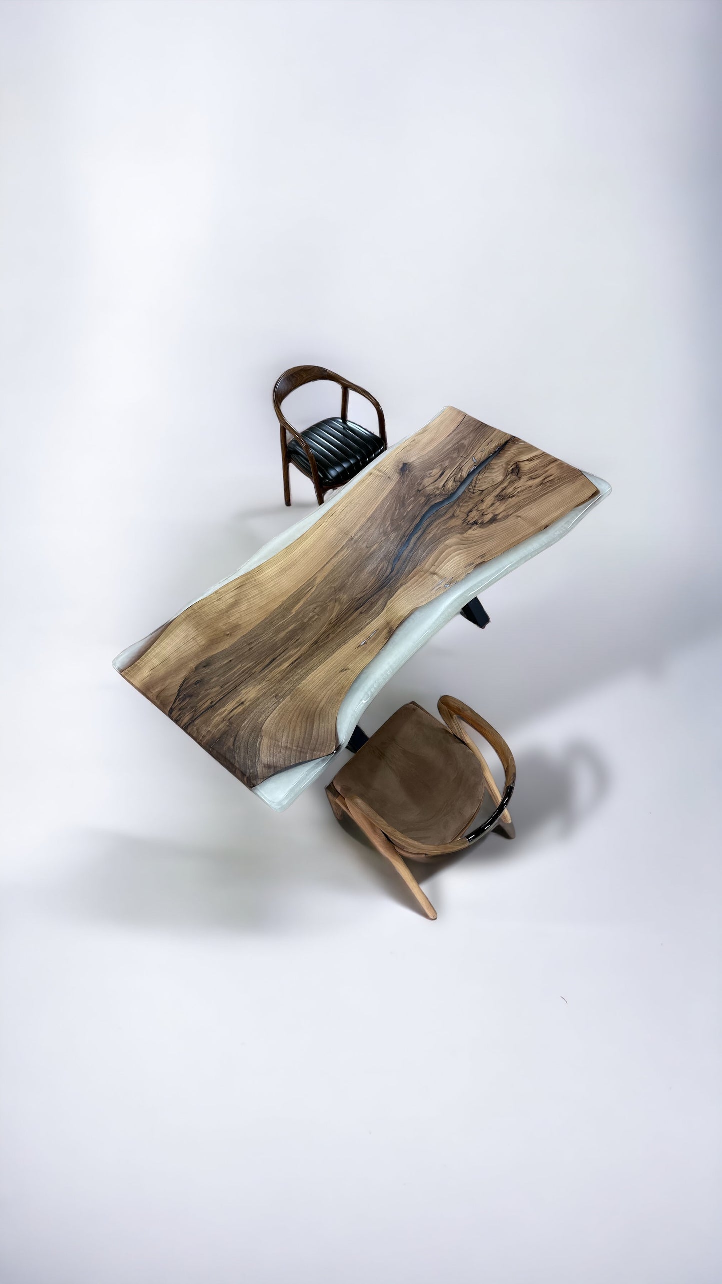 Handmade Walnut Live Edge Epoxy River Dining Table – Solid Wood Designer Table