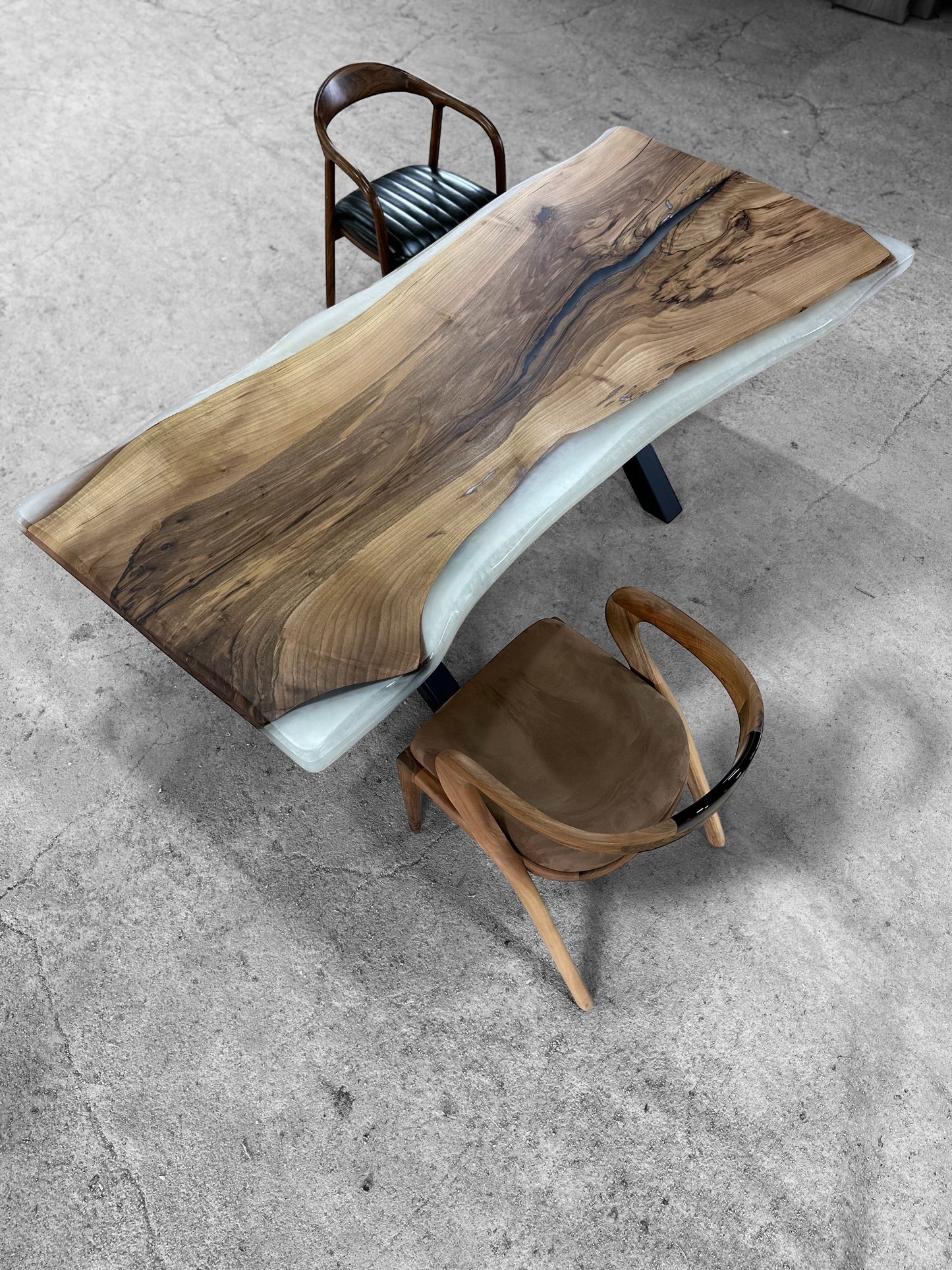Handmade Walnut Live Edge Epoxy River Dining Table – Solid Wood Designer Table