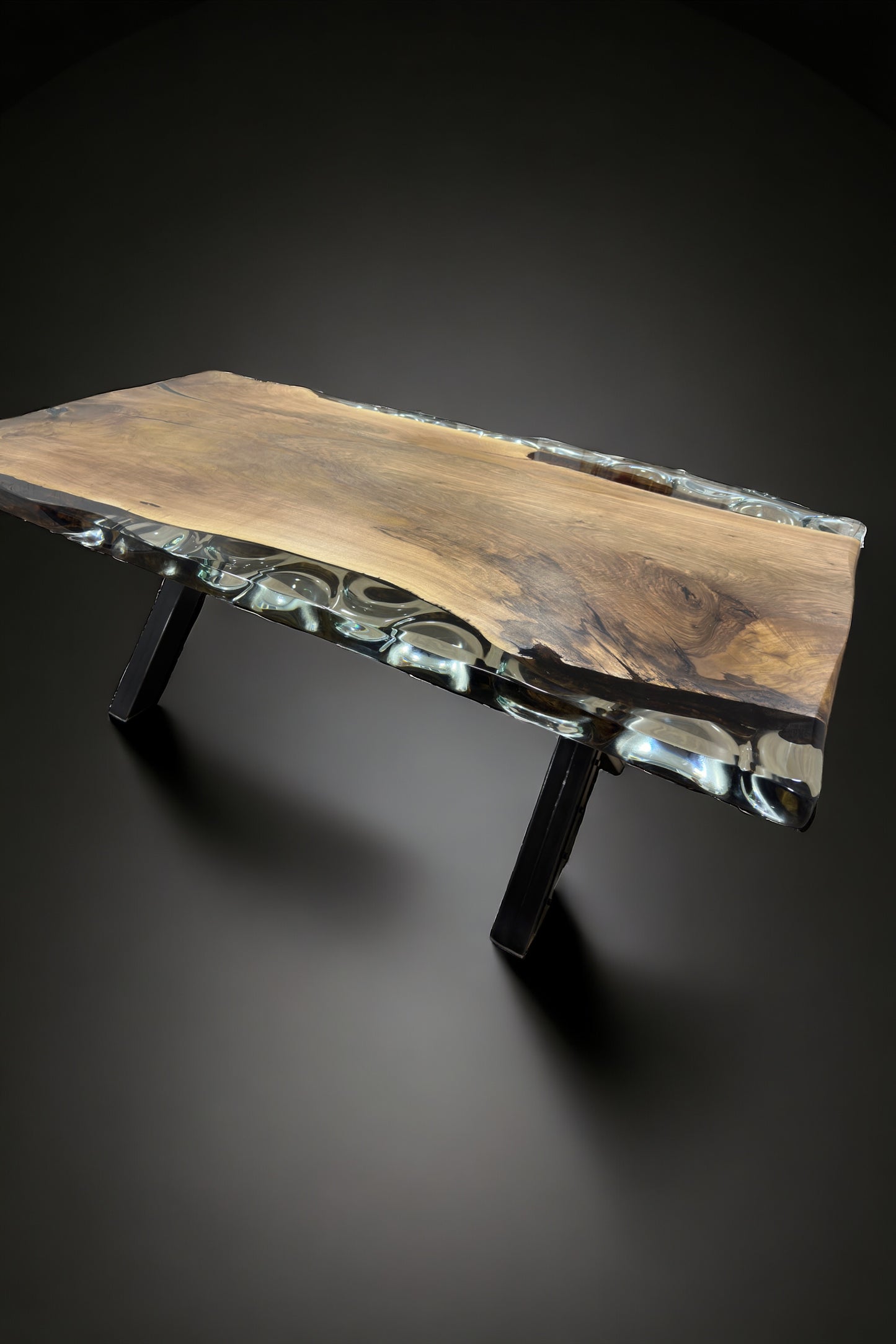 Walnut Live Edge Table with Crystal Clear Epoxy – Luxury Handmade Dining Table
