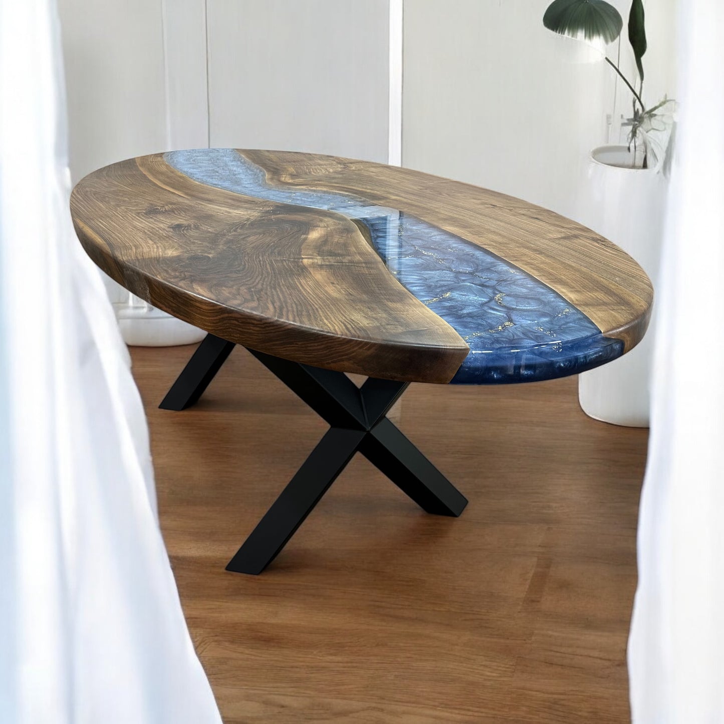 Walnut Blue River Epoxy Table – Handmade Luxury Dining Table