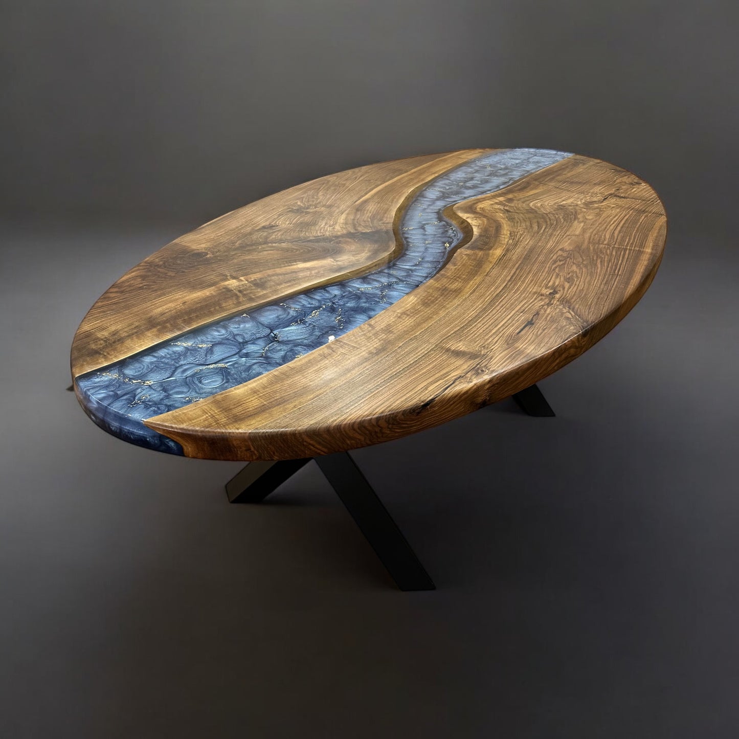 Walnut Blue River Epoxy Table – Handmade Luxury Dining Table