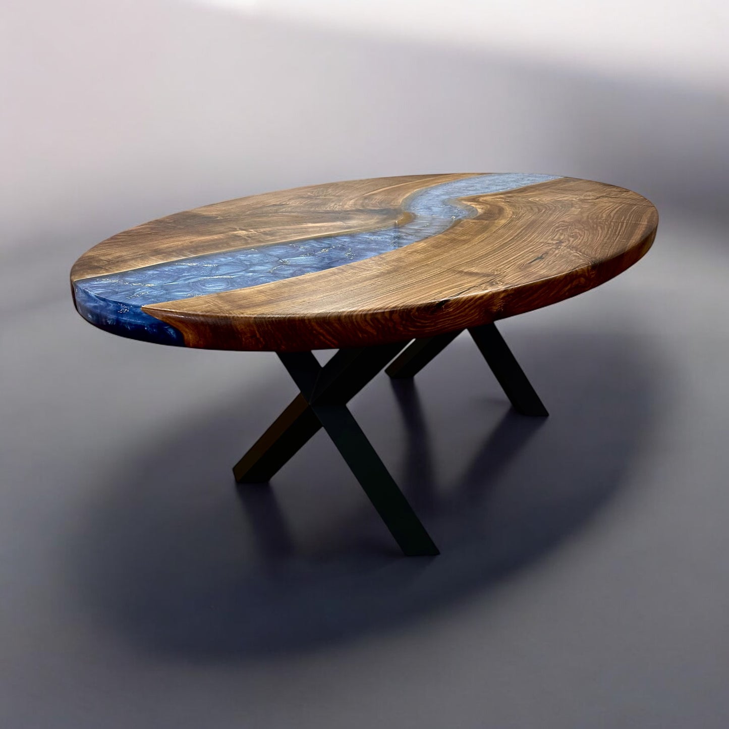 Walnut Blue River Epoxy Table – Handmade Luxury Dining Table
