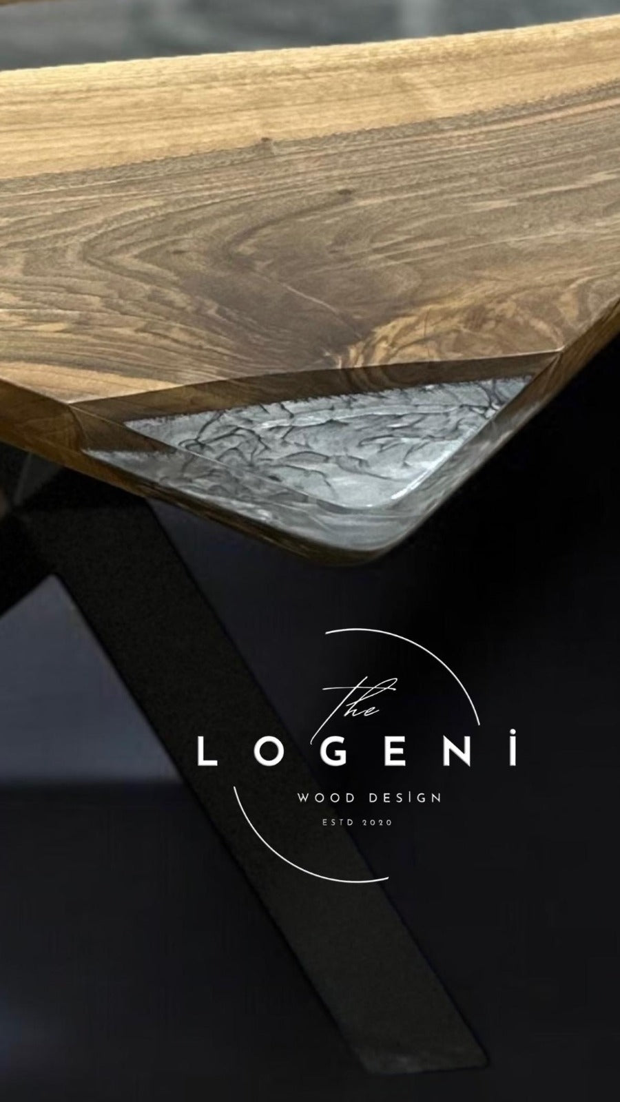 Handmade Walnut Epoxy Stripe Dining Table – Solid Wood Designer Table