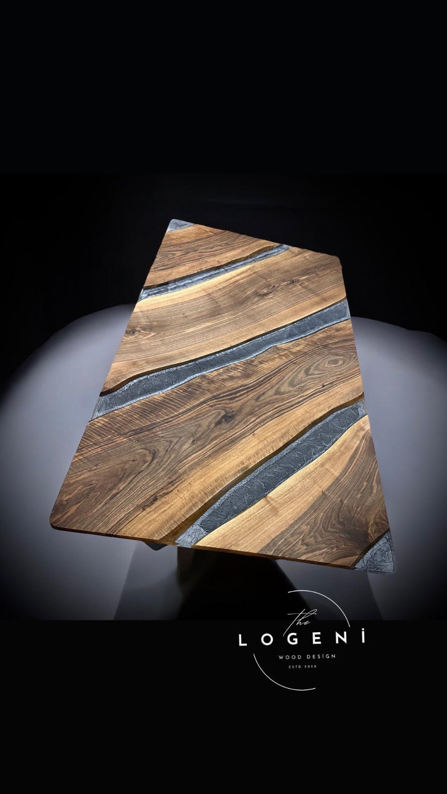 Handmade Walnut Epoxy Stripe Dining Table – Solid Wood Designer Table
