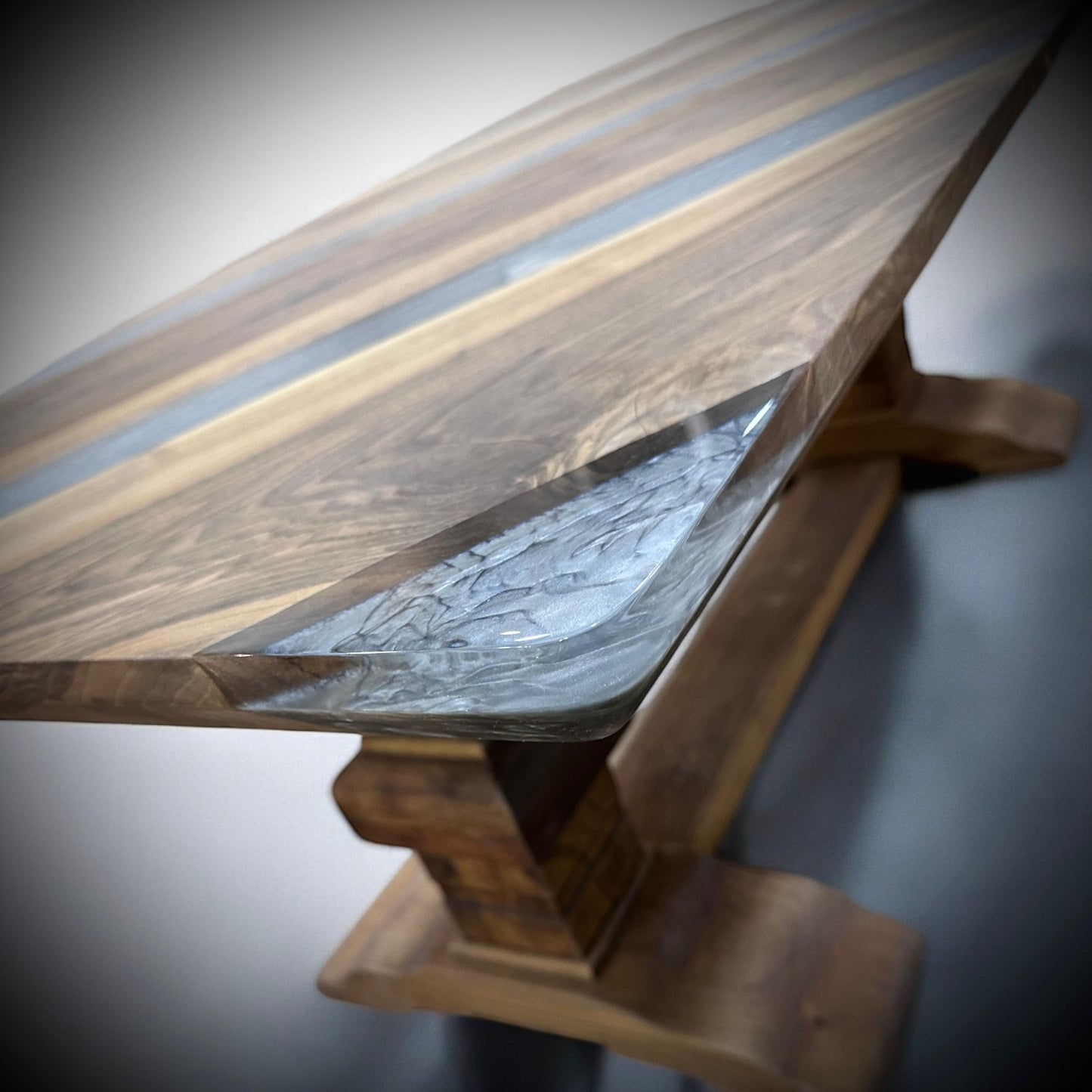 Handmade Walnut Epoxy Stripe Dining Table – Solid Wood Designer Table