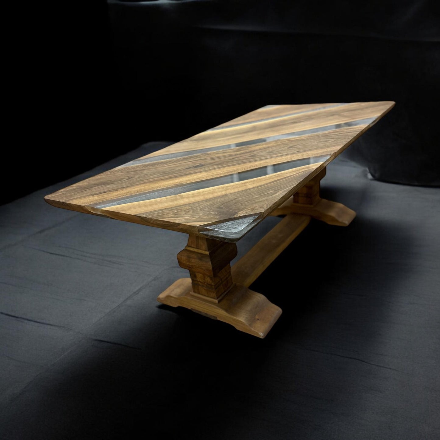 Handmade Walnut Epoxy Stripe Dining Table – Solid Wood Designer Table