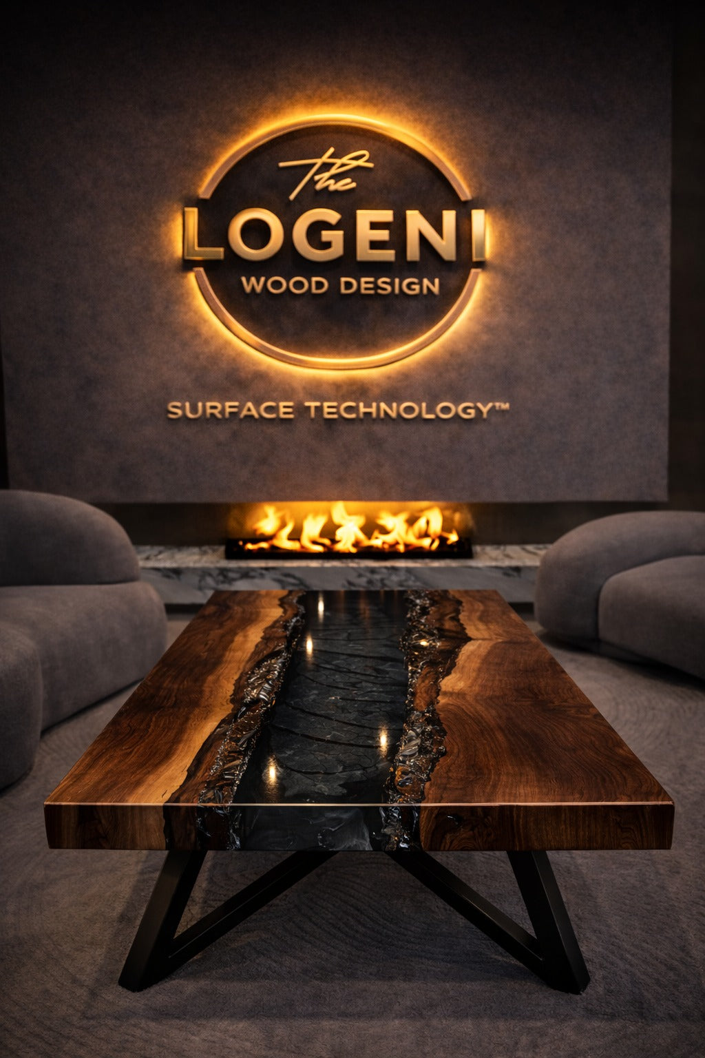 Luxury Walnut Black Epoxy River Dining Table – Handmade Solid Wood Table