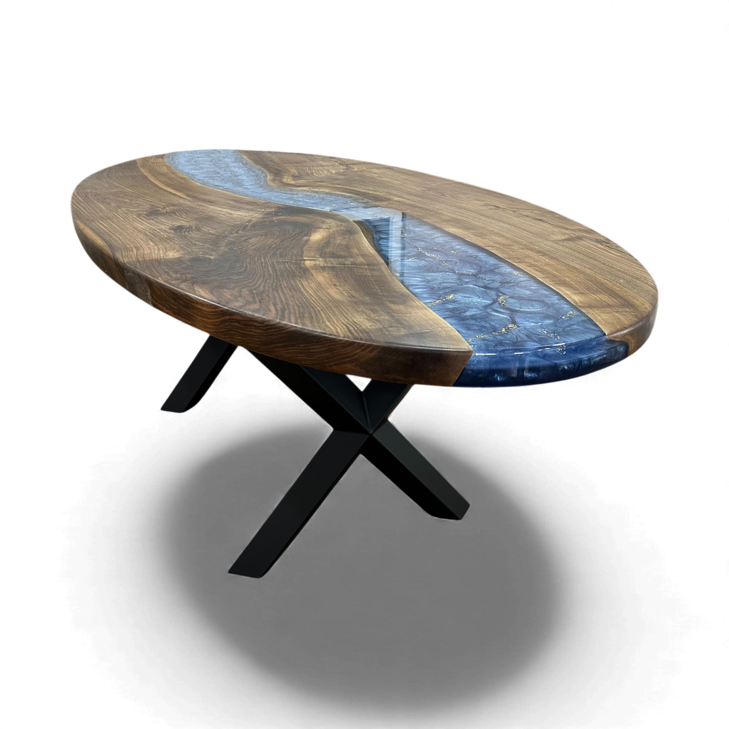 Walnut Blue River Epoxy Table – Handmade Luxury Dining Table