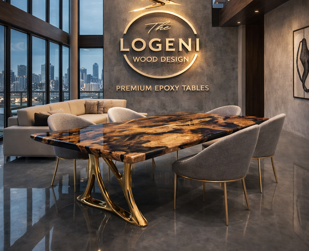 Black Epoxy Olive Wood Table – Luxury Handmade Designer Table